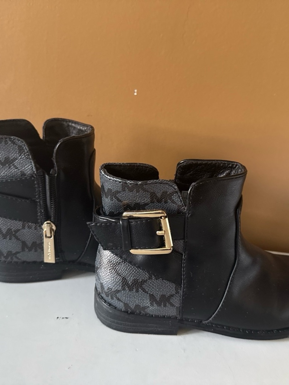 Michael Kors Kids Black Ankle Boots with Gold Buckle